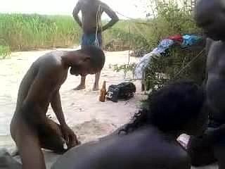 Africans in the savanna fuck on camera