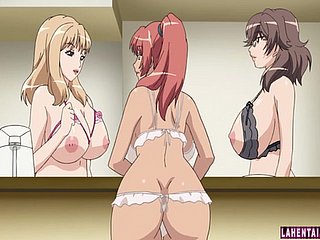 Três enormes bebês hentai titted