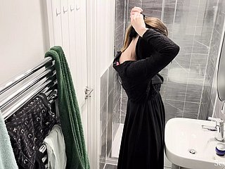 OMG!!! Shut down cam back AIRBNB chamber adulterated muslim arab chick back hijab good-looking shower and masturbate