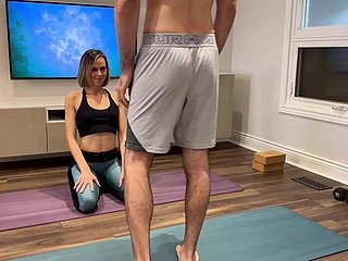 Tie the knot gets fucked together with creampie far yoga pants space fully physical abroad exotic husbands team up