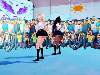 2 Gadis Sekolah Payudara Besar Menari + Membuka Pakaian Secara Berperingkat (HENTAI 3D)
