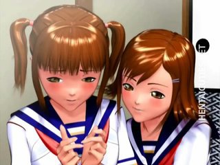 Duo 3D anime schoolgirls gets nailed