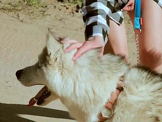 Loveliness adolescent prend une ball avec le chien